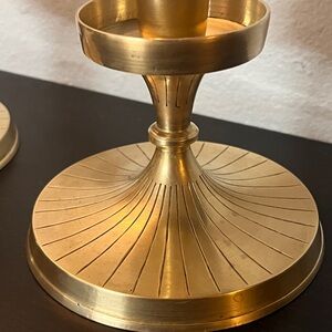 Solid Brass Candlestick Pair • Vintage MCM Sunburst • Heavy Taper Holders